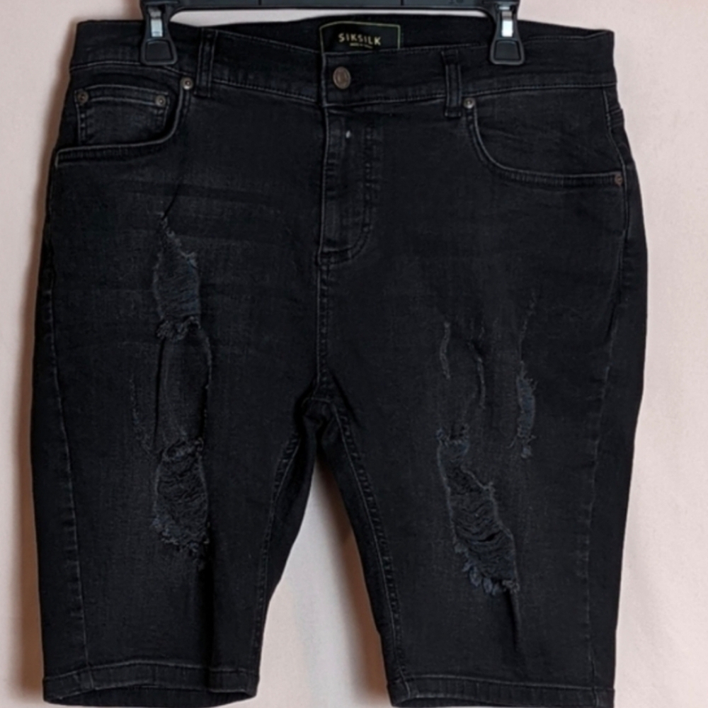 SikSilk Black Distressed Skinny Fit Denim Shorts